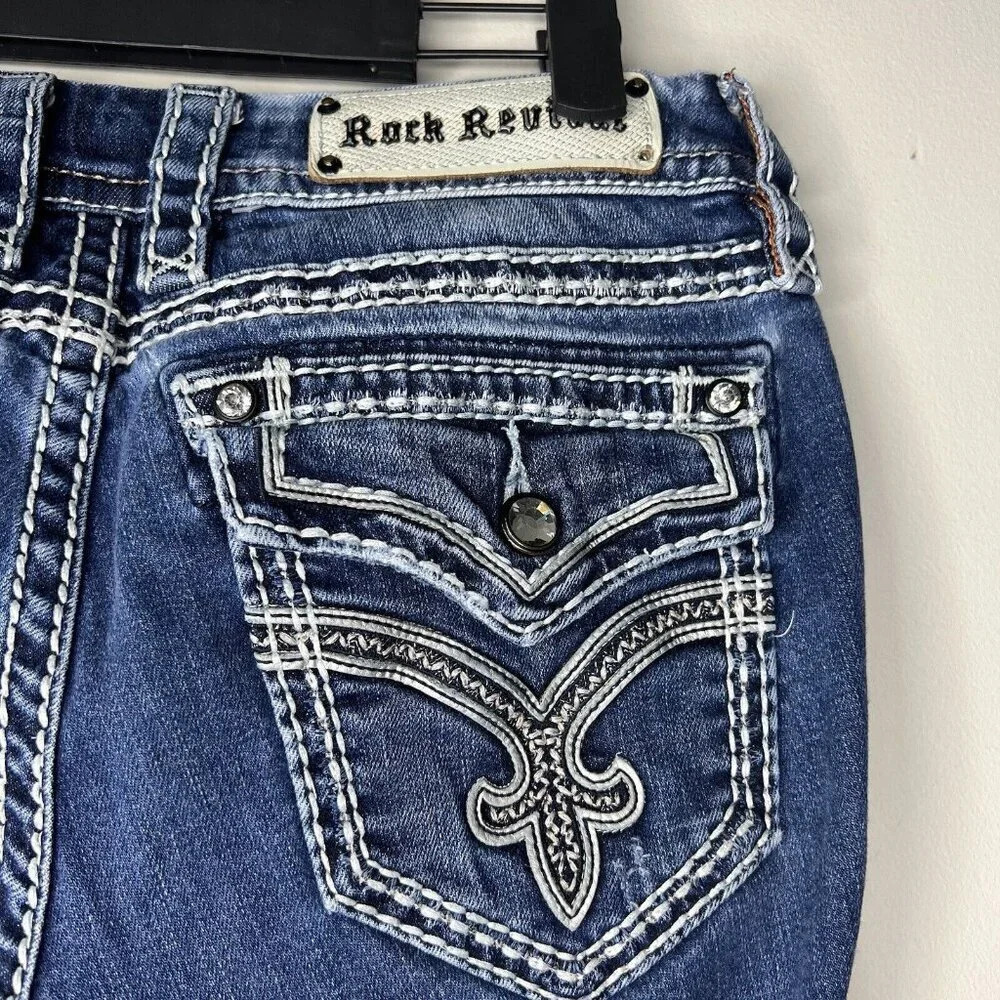 Rock Revival Clover Capri Jeans Size 28 Distressed Jewels - Picture 8 of 13